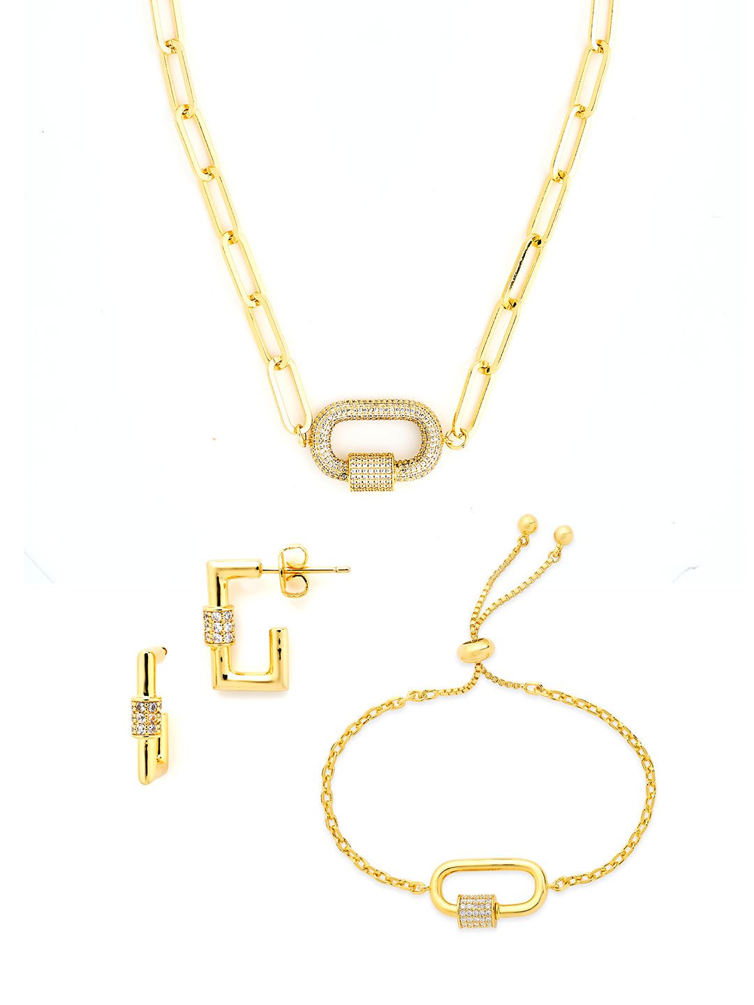 Carabiner Linked Lock Necklace Bundle - Pave CZ