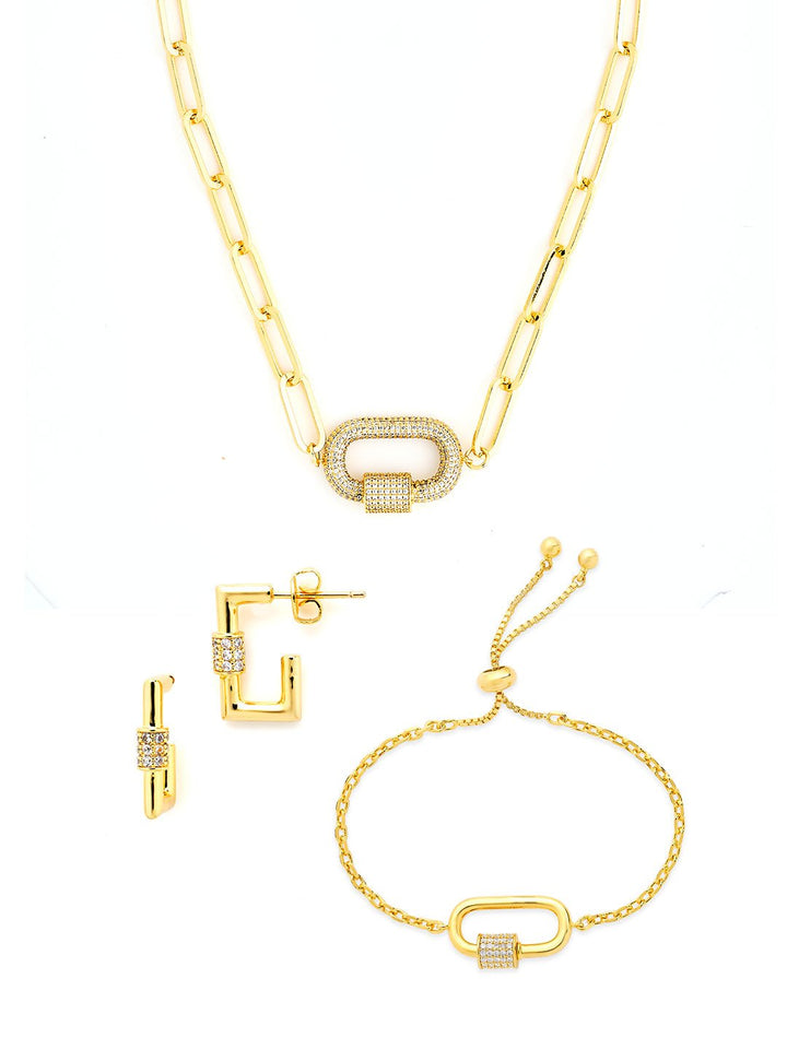 Carabiner Linked Lock Necklace Bundle - Pave CZ