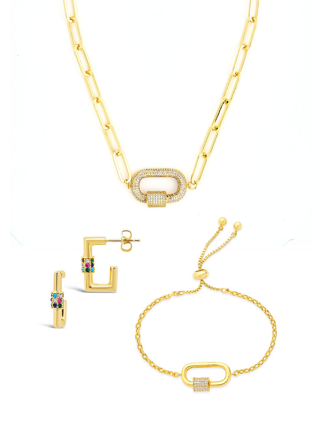 Carabiner Linked Lock Necklace Bundle - Pave CZ