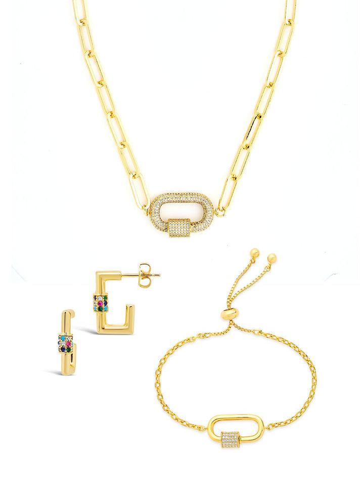 Carabiner Linked Lock Necklace Bundle - Pave CZ