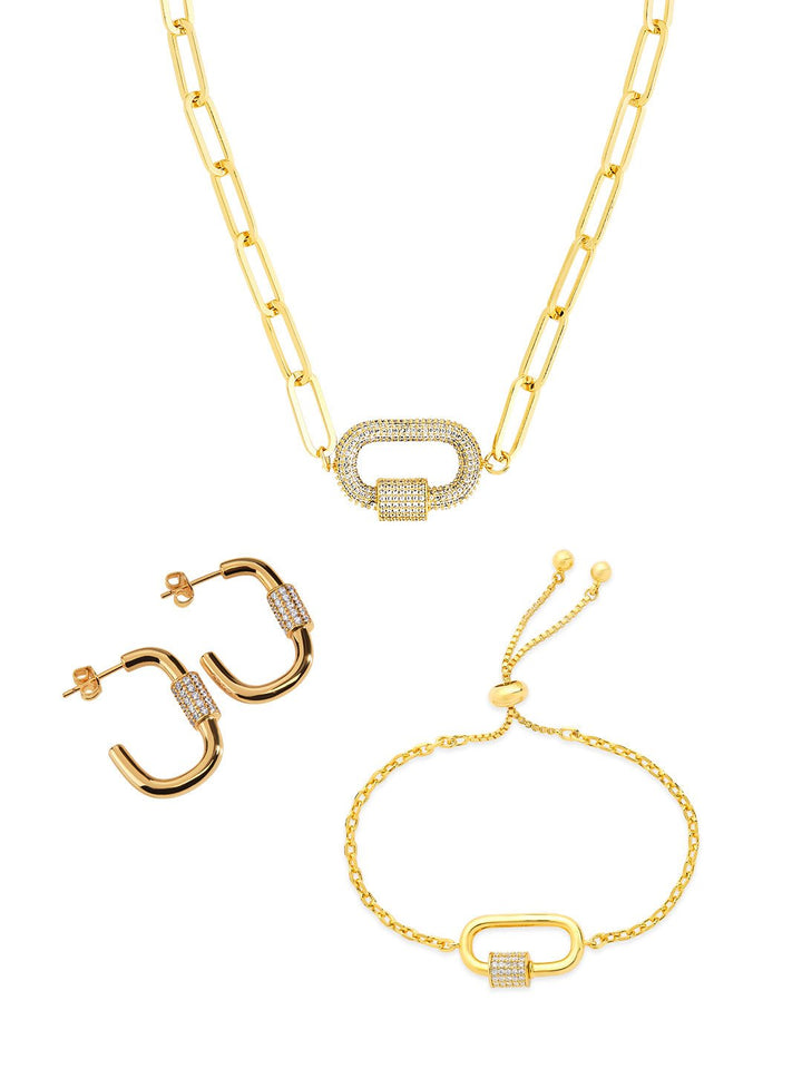 Carabiner Linked Lock Necklace Bundle - Pave CZ