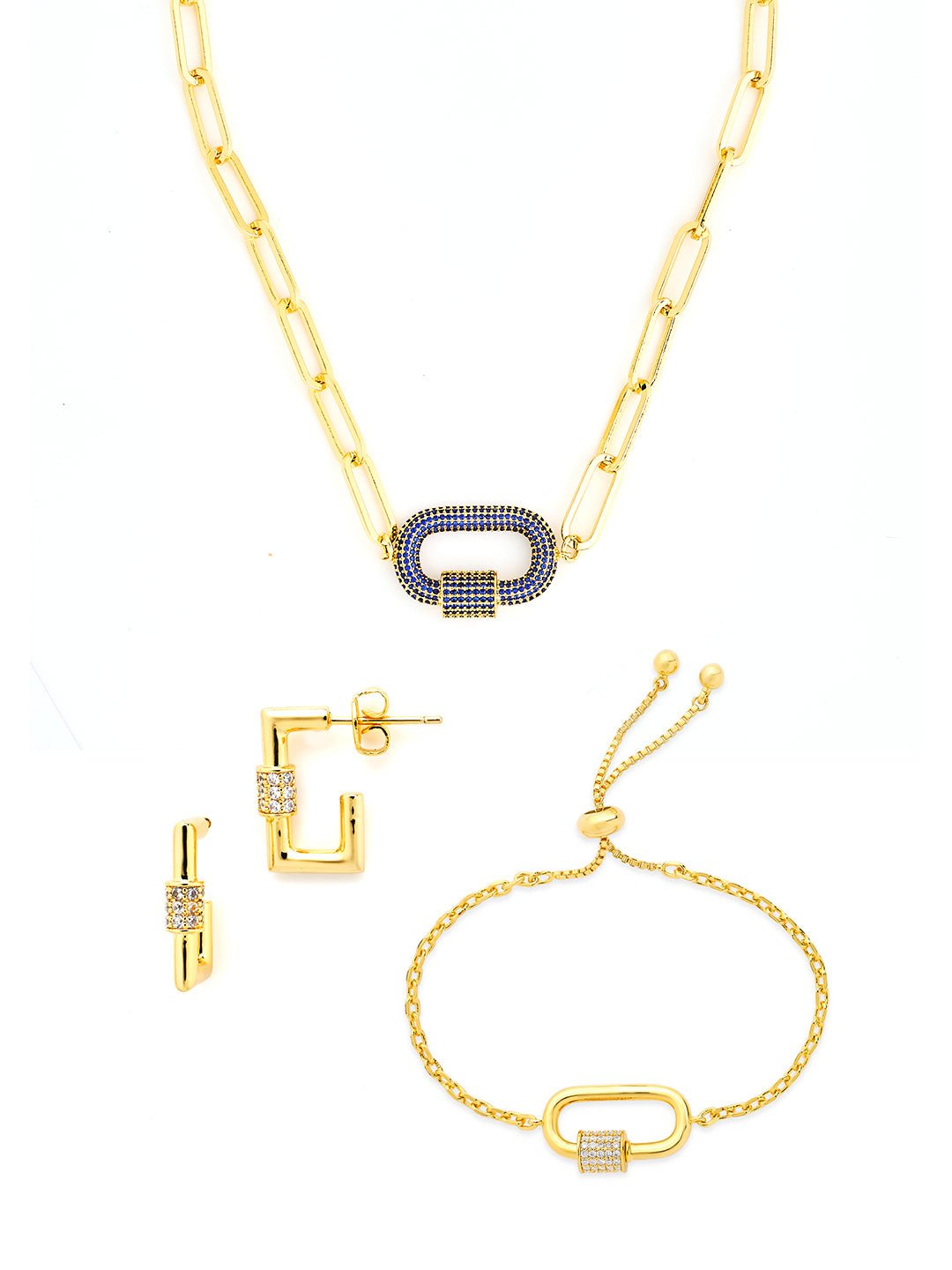 Carabiner Linked Lock Necklace Bundle - Pave CZ