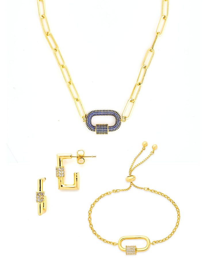Carabiner Linked Lock Necklace Bundle - Pave CZ
