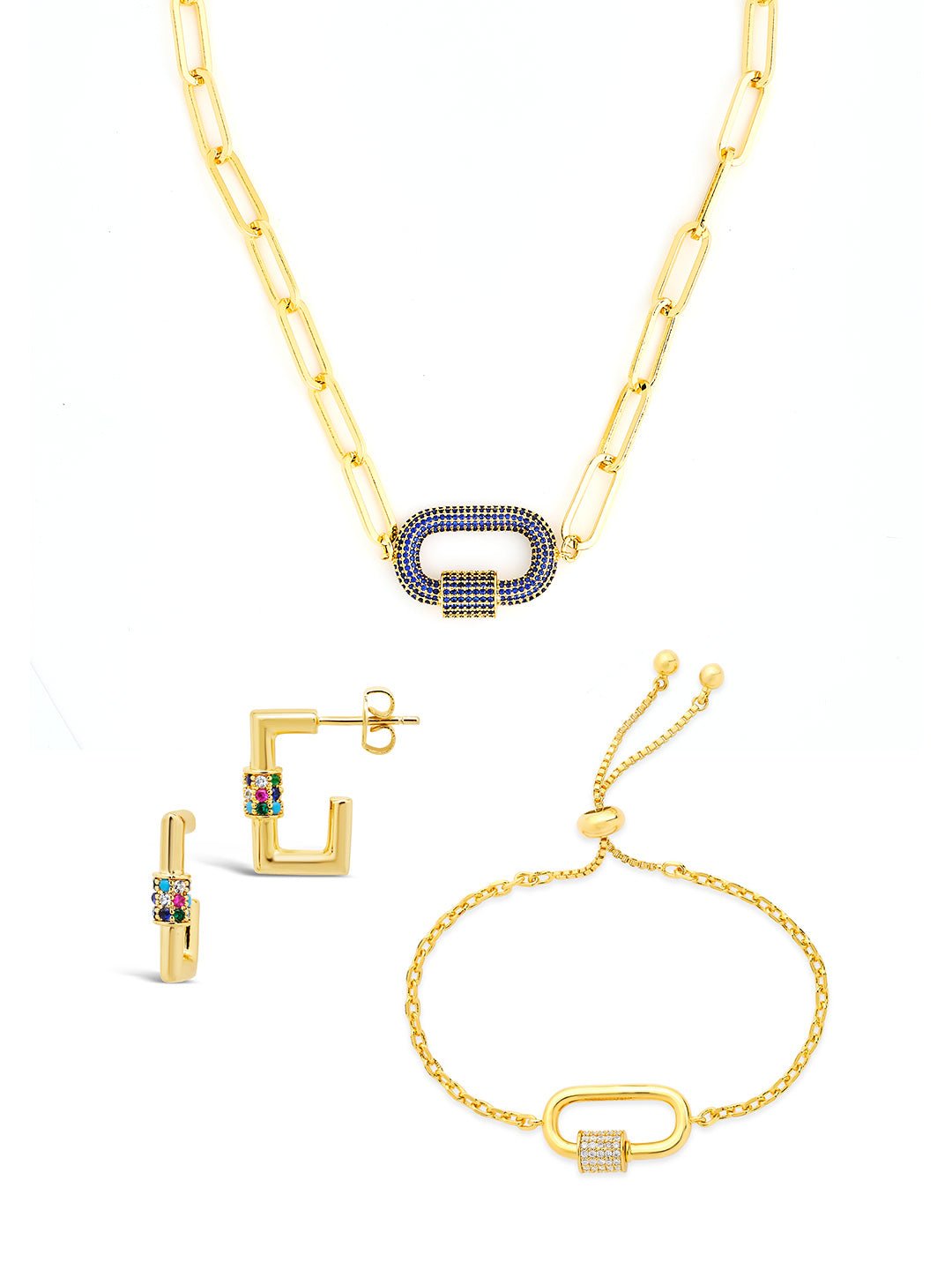 Carabiner Linked Lock Necklace Bundle - Pave CZ