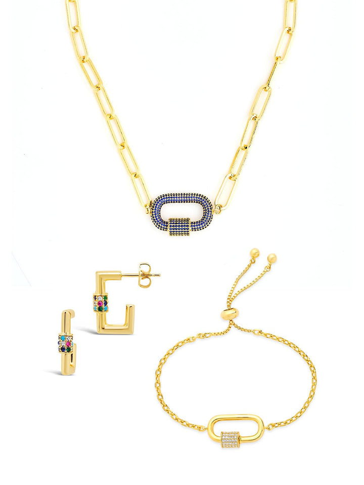 Carabiner Linked Lock Necklace Bundle - Pave CZ