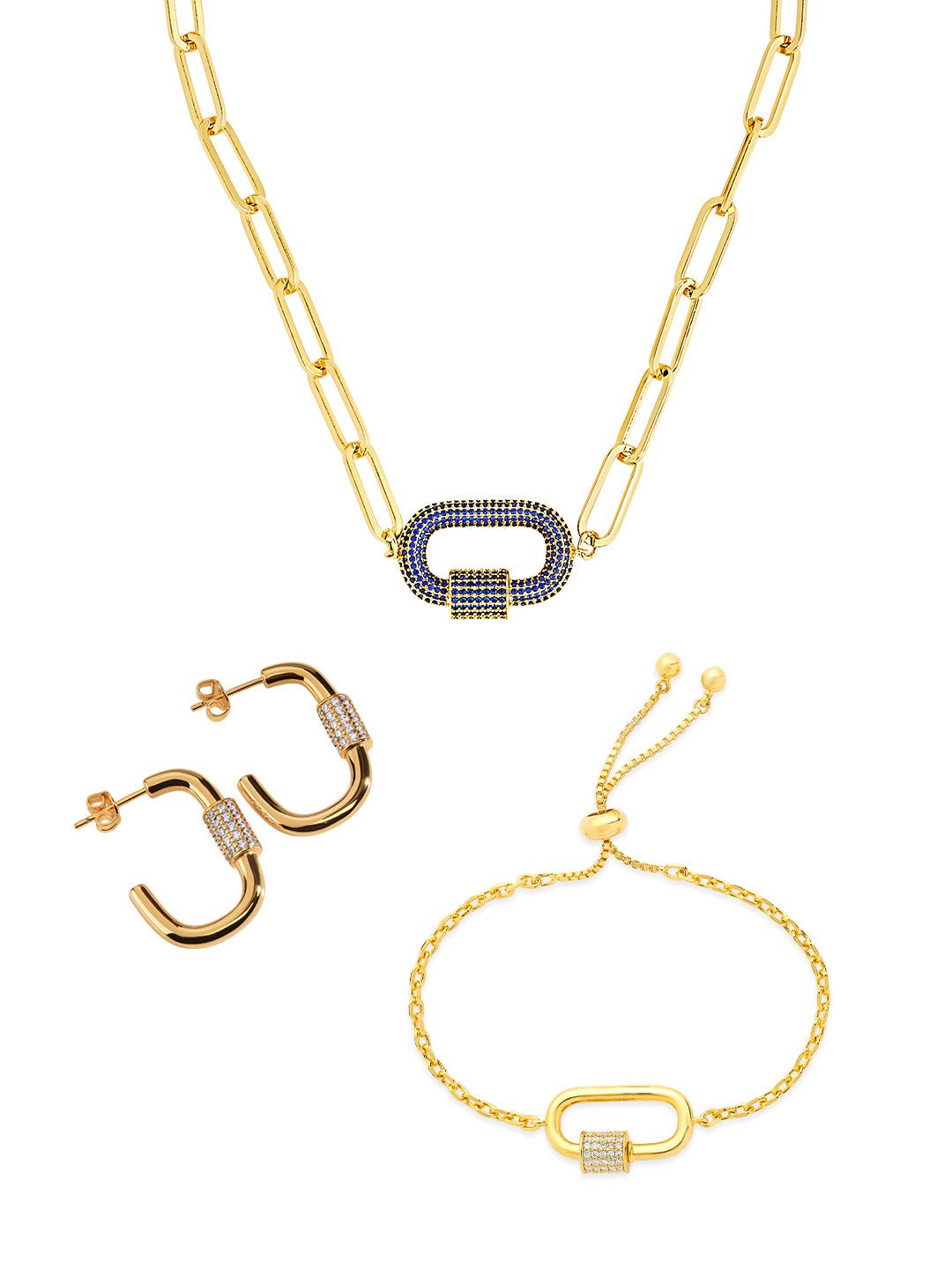 Carabiner Linked Lock Necklace Bundle - Pave CZ