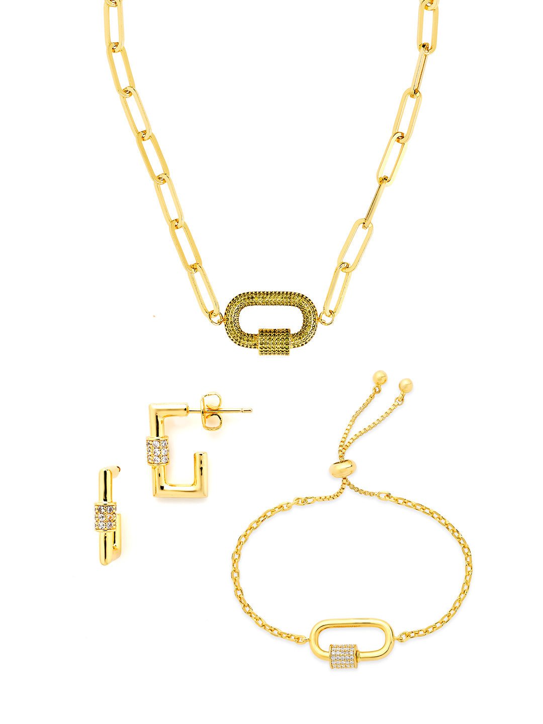 Carabiner Linked Lock Necklace Bundle - Pave CZ