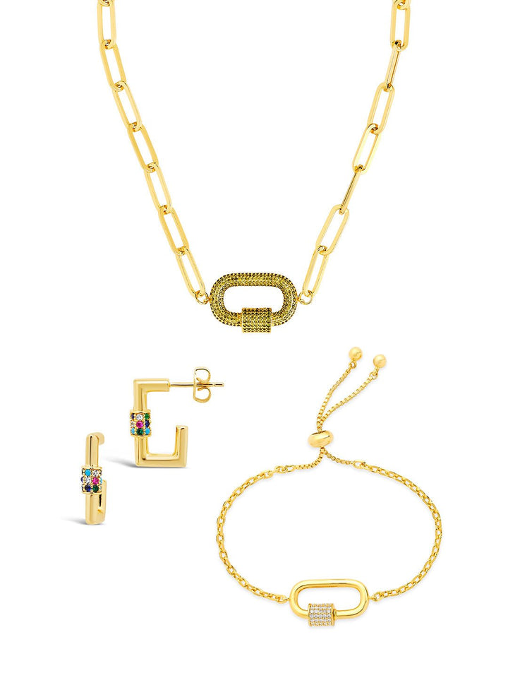 Carabiner Linked Lock Necklace Bundle - Pave CZ