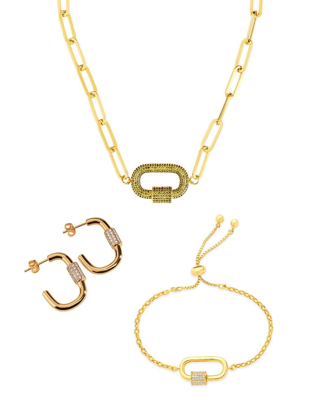 Carabiner Linked Lock Necklace Bundle - Pave CZ
