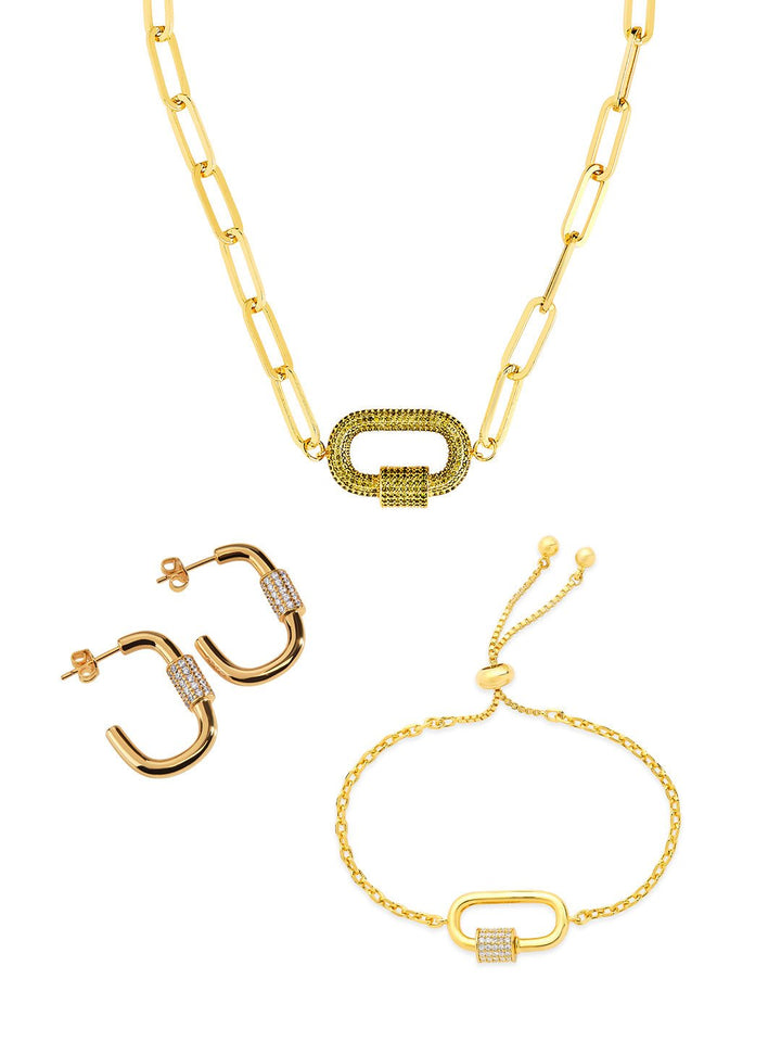 Carabiner Linked Lock Necklace Bundle - Pave CZ