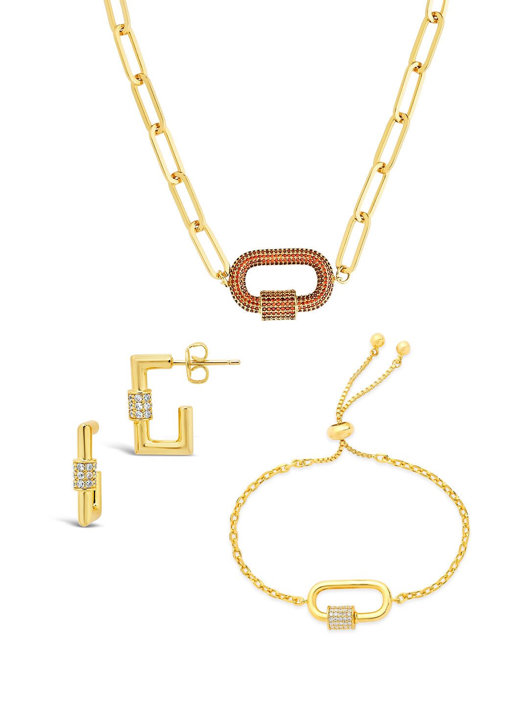 Carabiner Linked Lock Necklace Bundle - Pave CZ