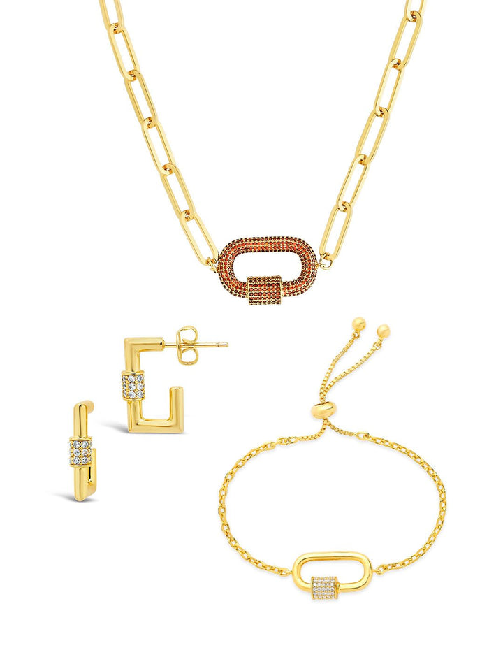 Carabiner Linked Lock Necklace Bundle - Pave CZ