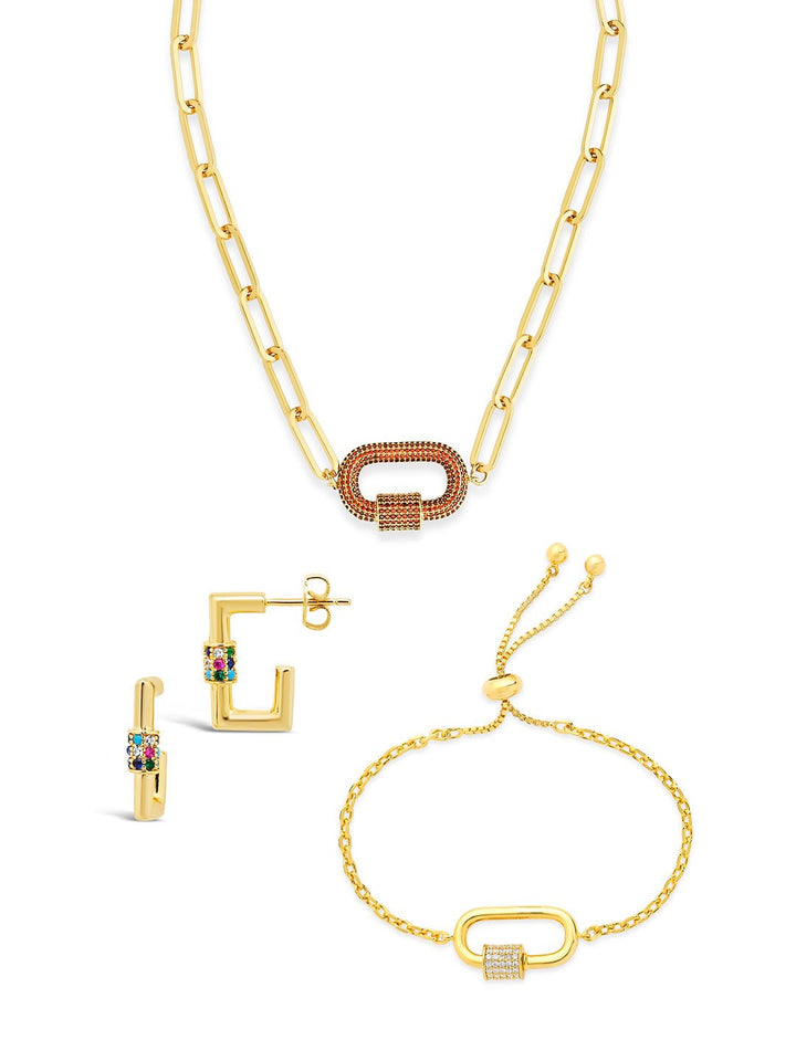 Carabiner Linked Lock Necklace Bundle - Pave CZ