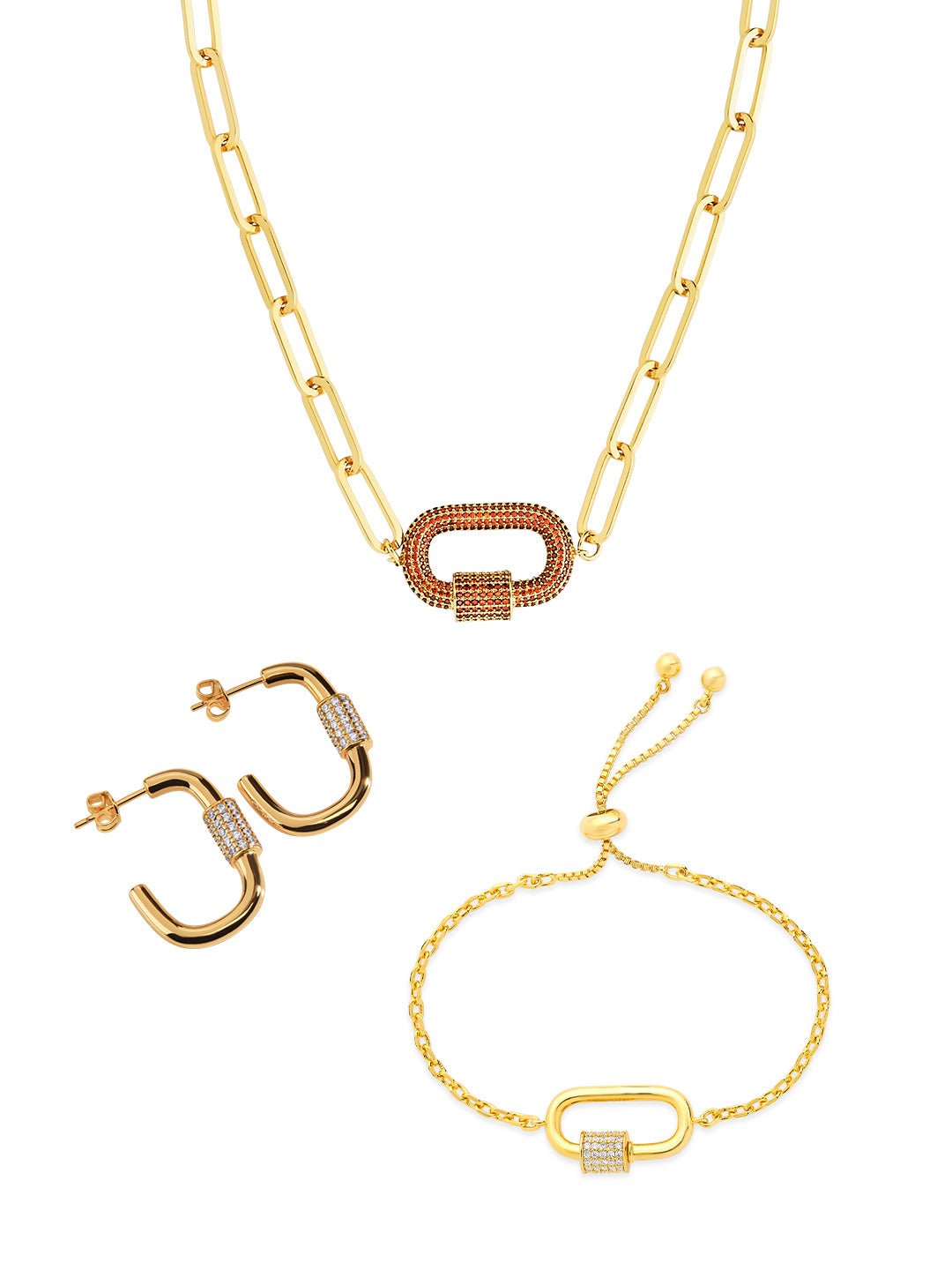 Carabiner Linked Lock Necklace Bundle - Pave CZ