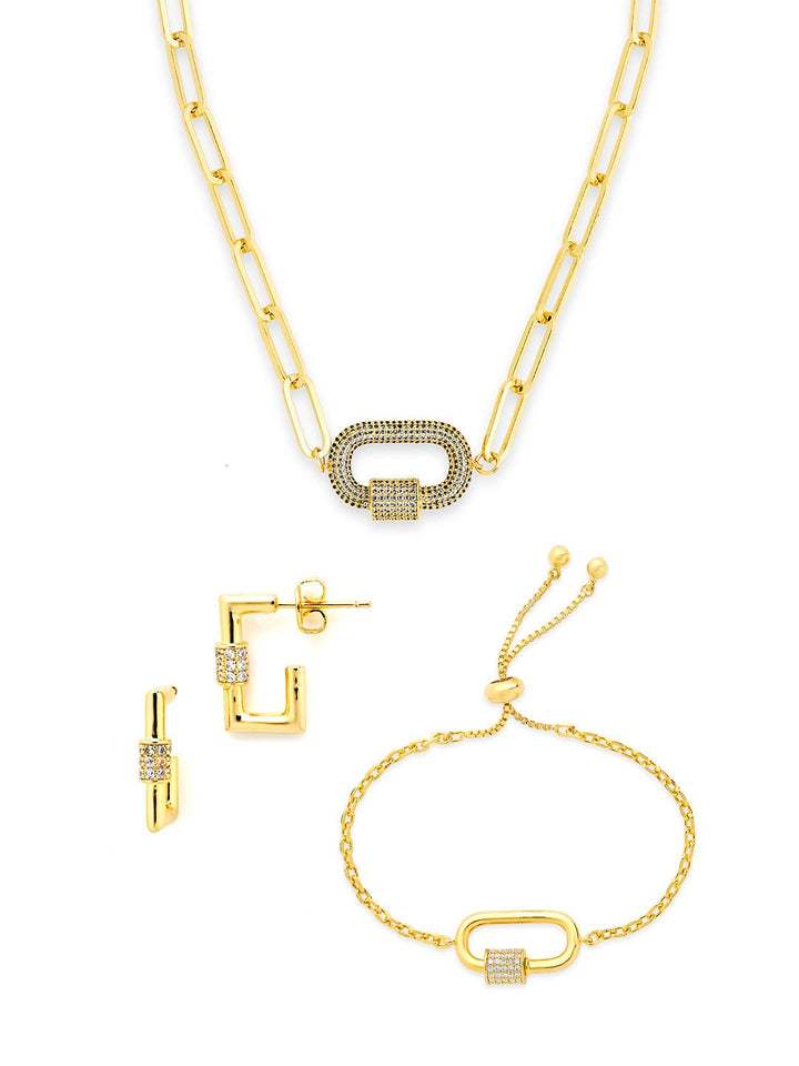 Carabiner Linked Lock Necklace Bundle - Pave CZ