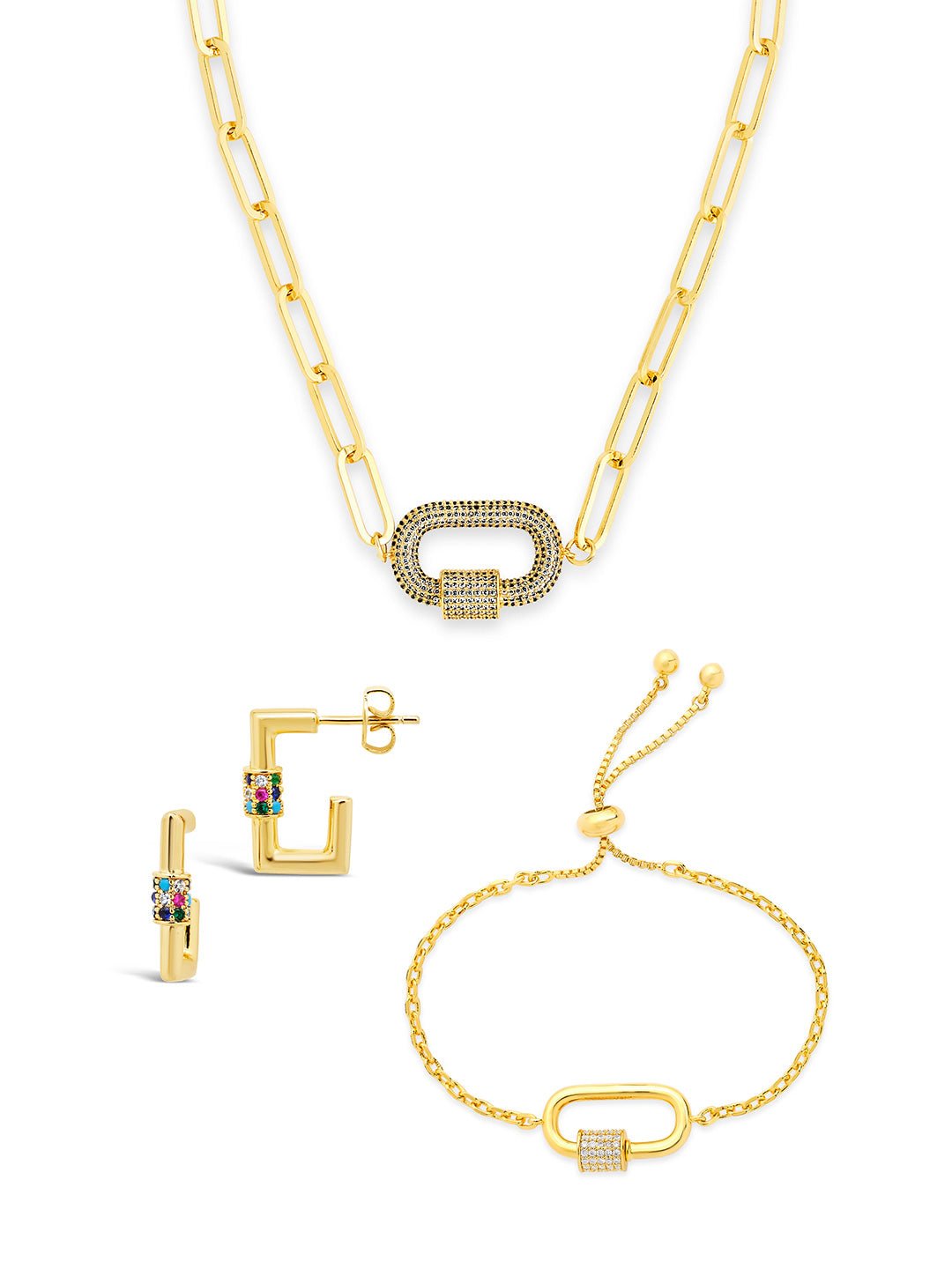 Carabiner Linked Lock Necklace Bundle - Pave CZ