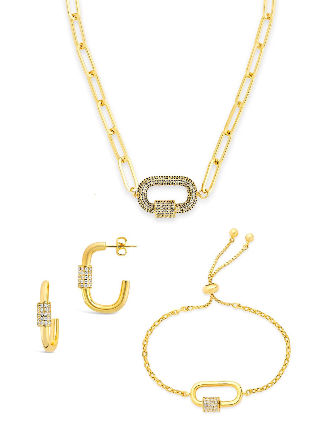 Carabiner Linked Lock Necklace Bundle - Pave CZ