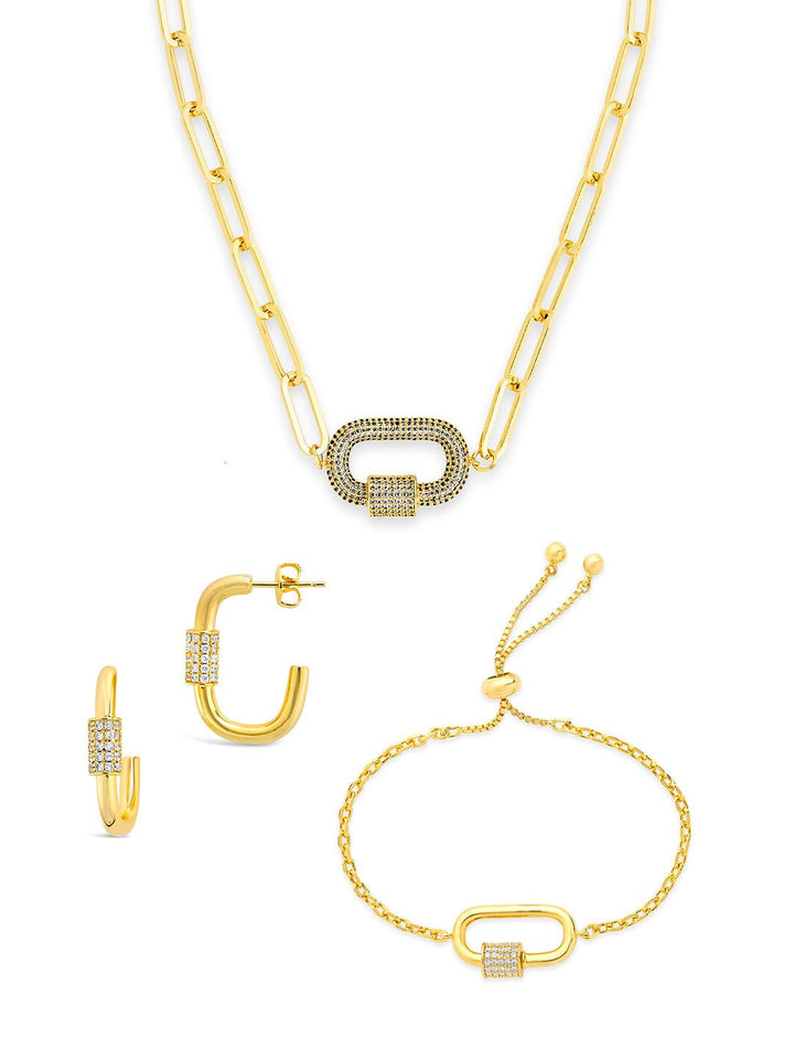 Carabiner Linked Lock Necklace Bundle - Pave CZ