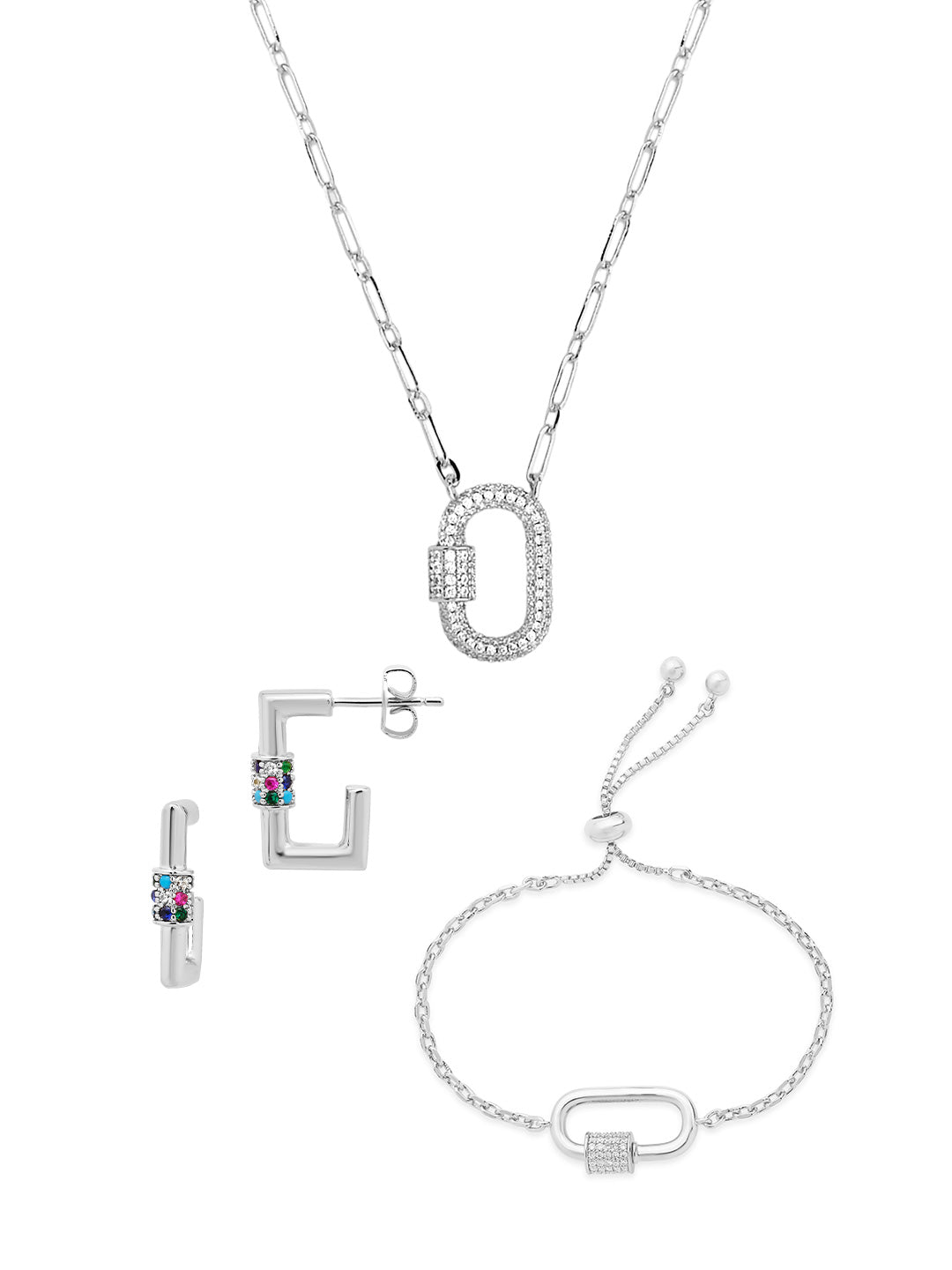 Carabiner Lock Necklace Bundle - Pave CZ