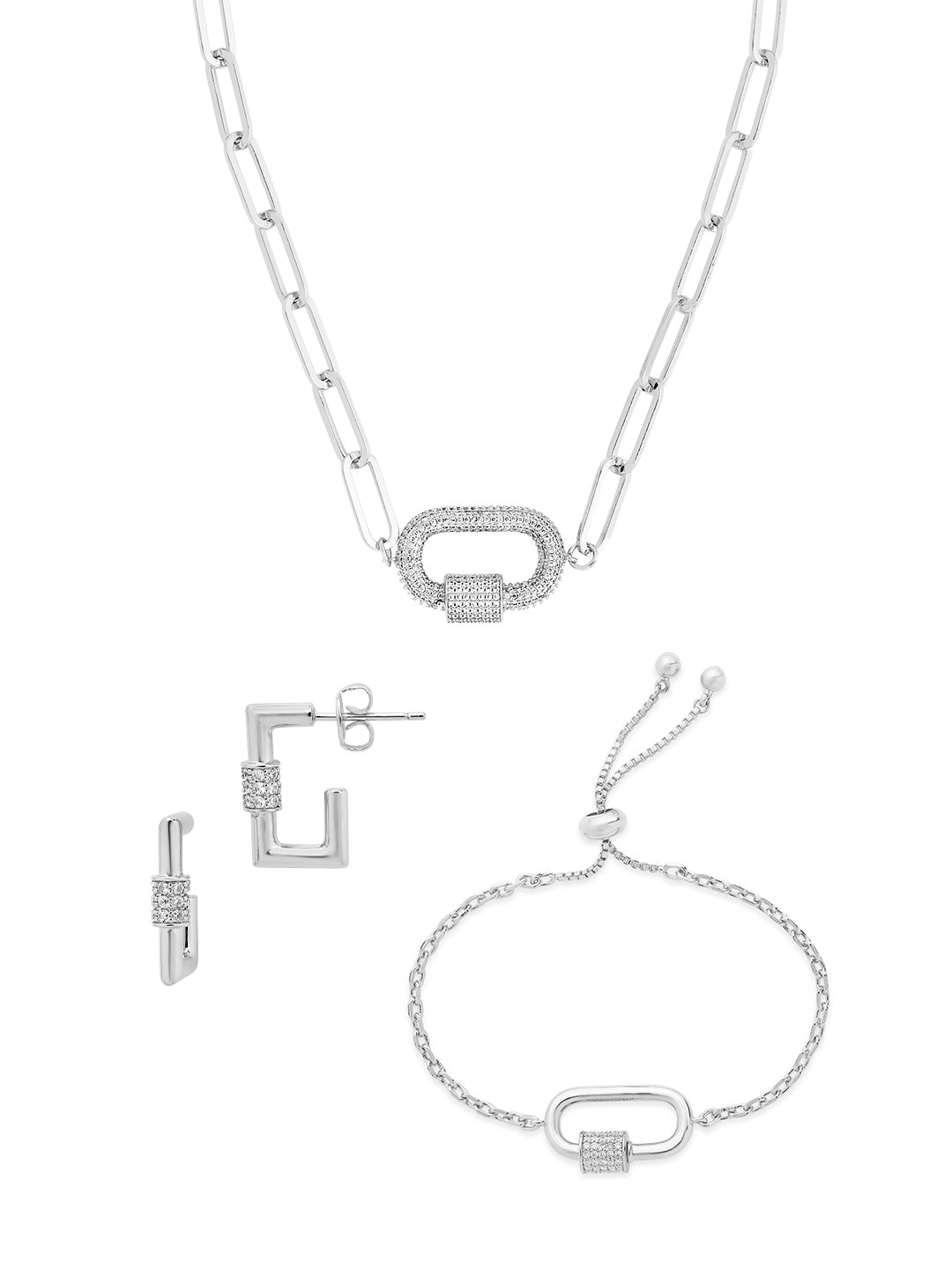 Carabiner Linked Lock Necklace Bundle - Pave CZ