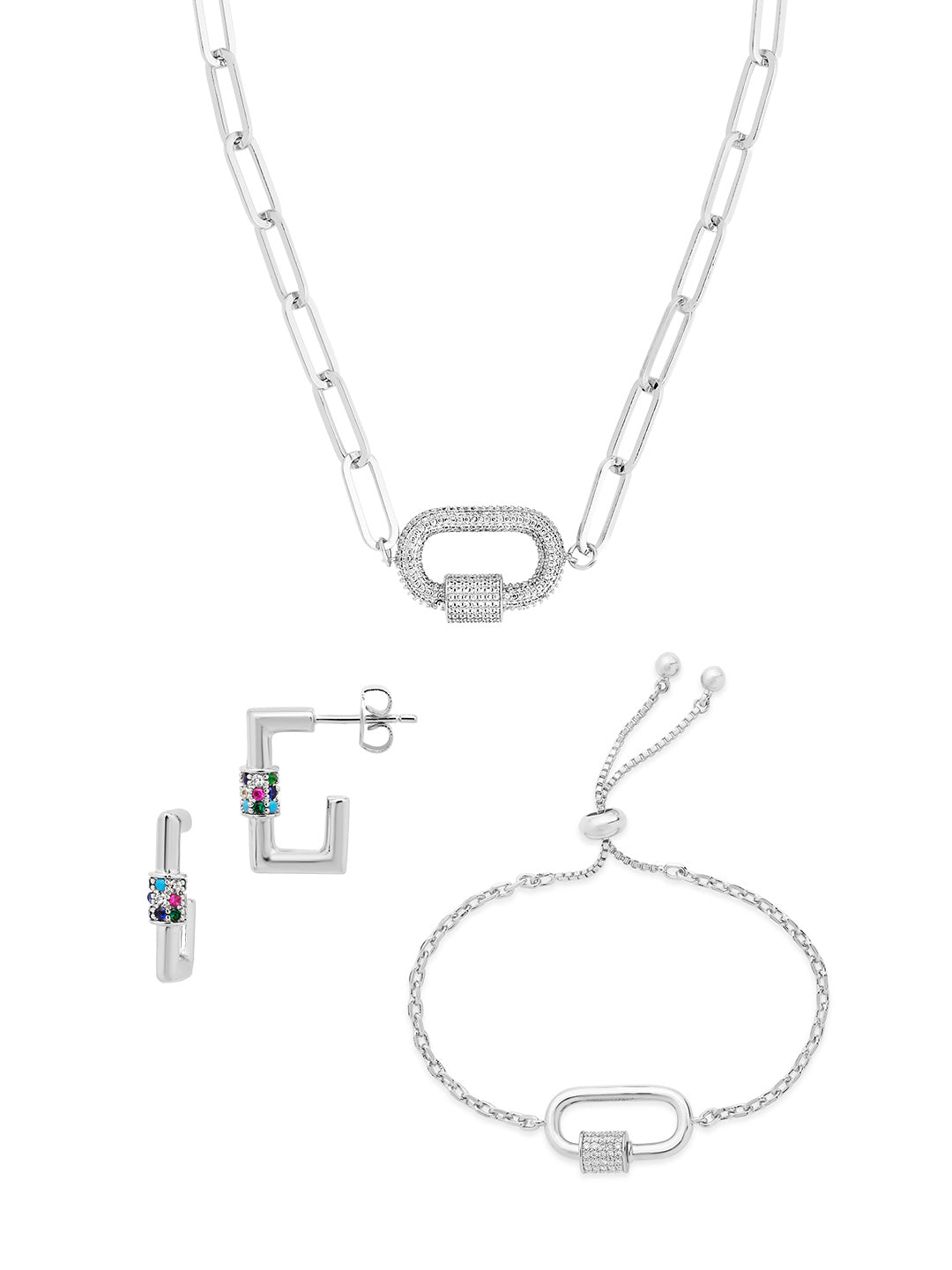Carabiner Linked Lock Necklace Bundle - Pave CZ