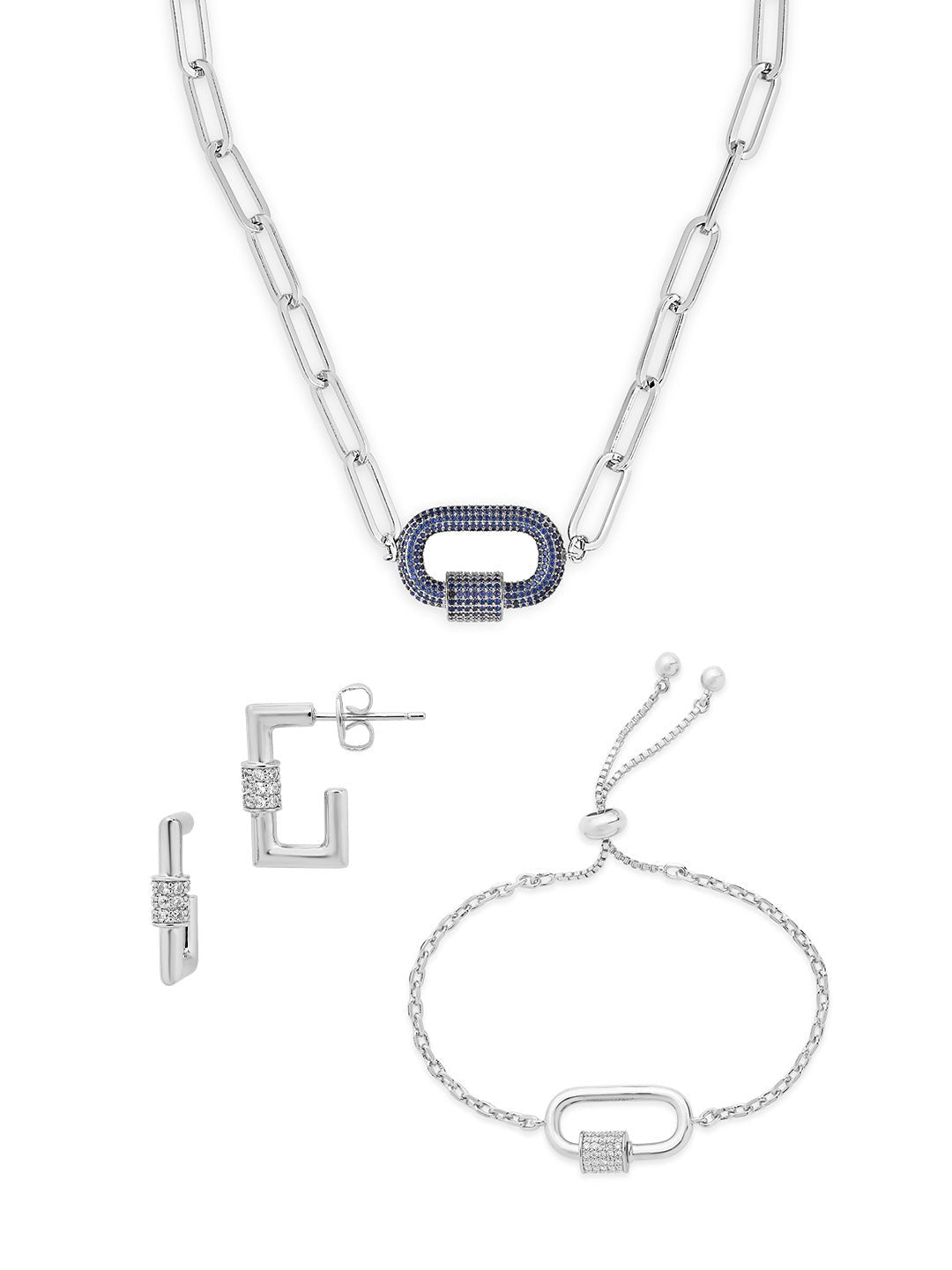 Carabiner Linked Lock Necklace Bundle - Pave CZ