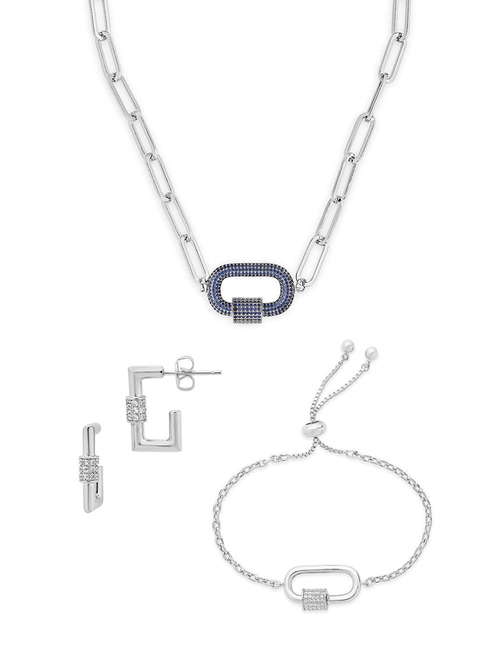 Carabiner Linked Lock Necklace Bundle - Pave CZ