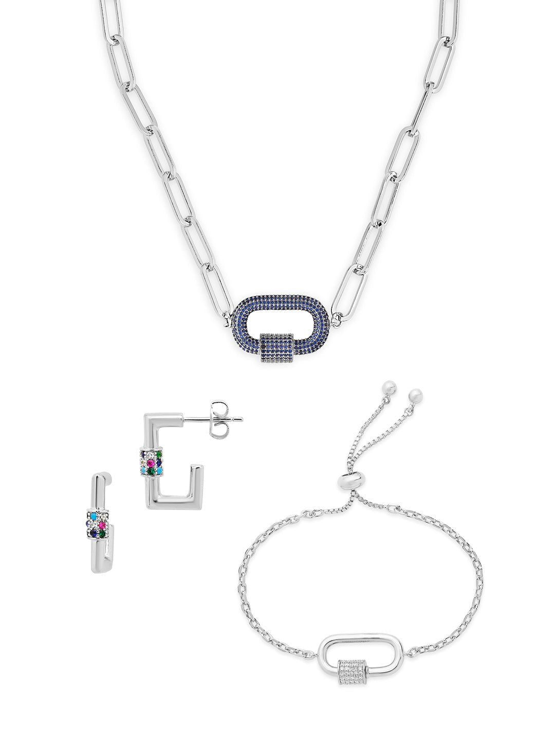 Carabiner Linked Lock Necklace Bundle - Pave CZ
