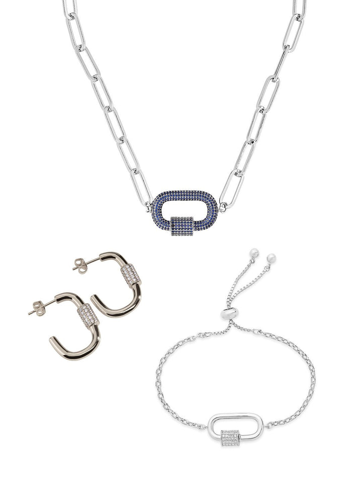 Carabiner Linked Lock Necklace Bundle - Pave CZ