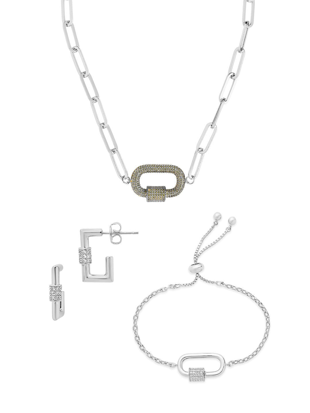 Carabiner Linked Lock Necklace Bundle - Pave CZ