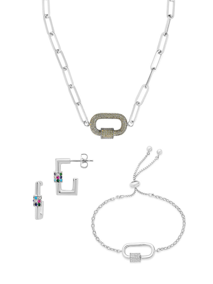 Carabiner Linked Lock Necklace Bundle - Pave CZ
