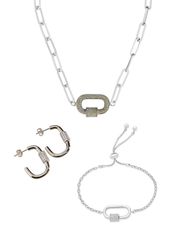 Carabiner Linked Lock Necklace Bundle - Pave CZ