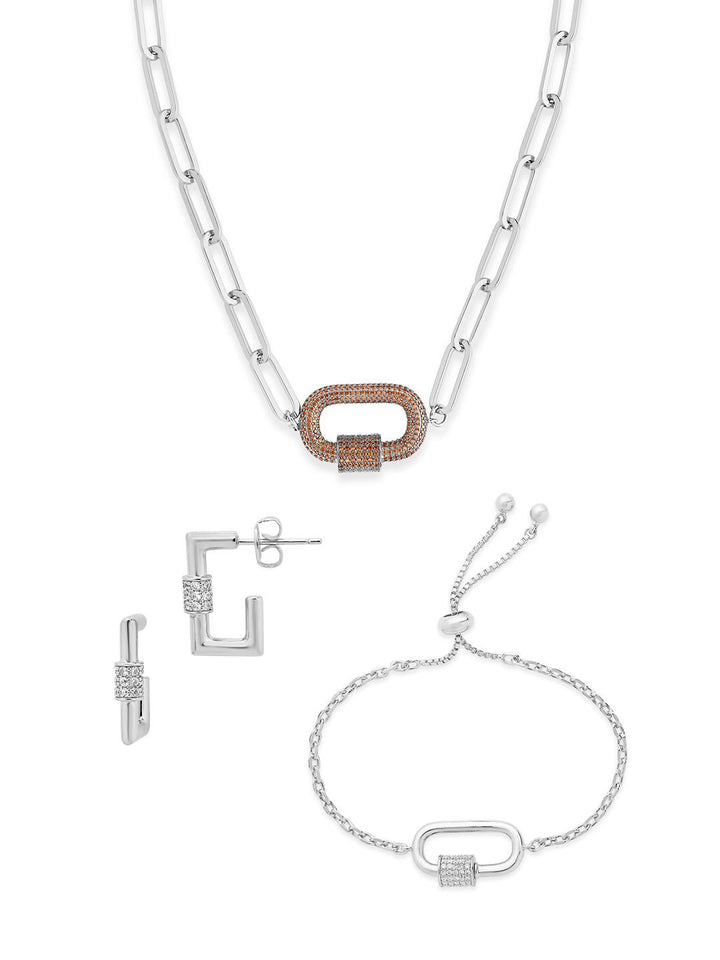 Carabiner Linked Lock Necklace Bundle - Pave CZ