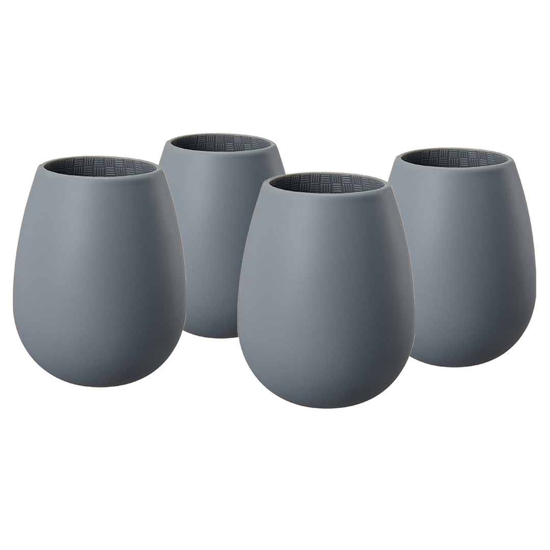 Unbreakable Silicone Stemless Wine Glassware | Set of 4  (Dark Grey)