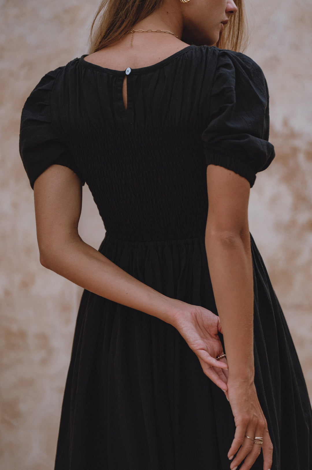 Sophie Smocked Linen Midi Dress by Bali Lane