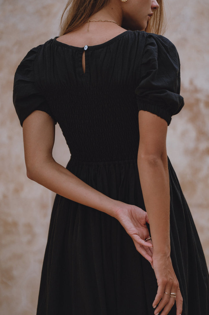 Sophie Smocked Linen Midi Dress by Bali Lane