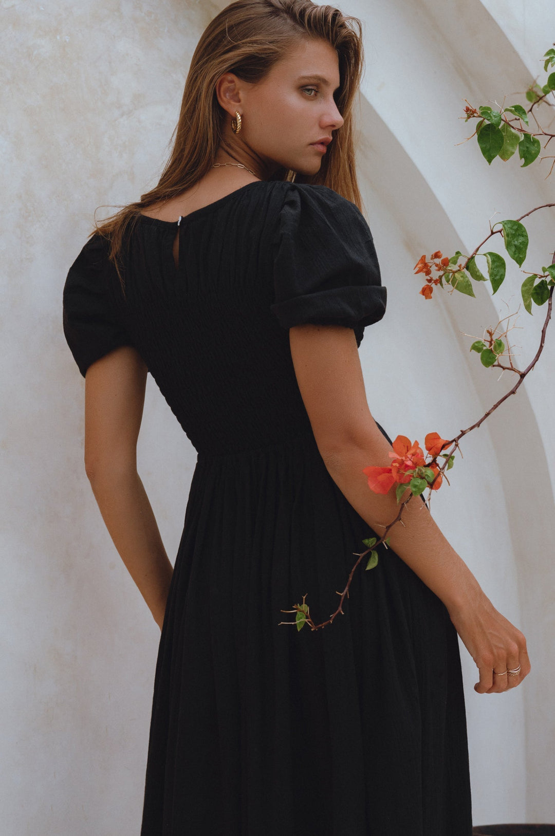 Sophie Smocked Linen Midi Dress by Bali Lane