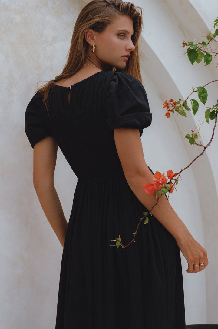 Sophie Smocked Linen Midi Dress by Bali Lane