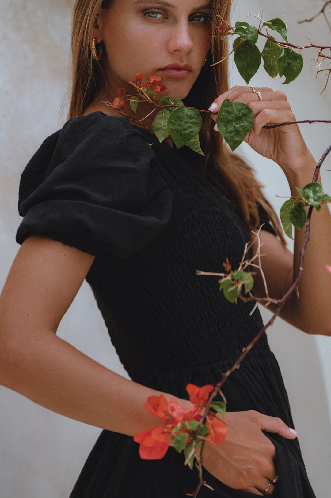 Sophie Smocked Linen Midi Dress by Bali Lane