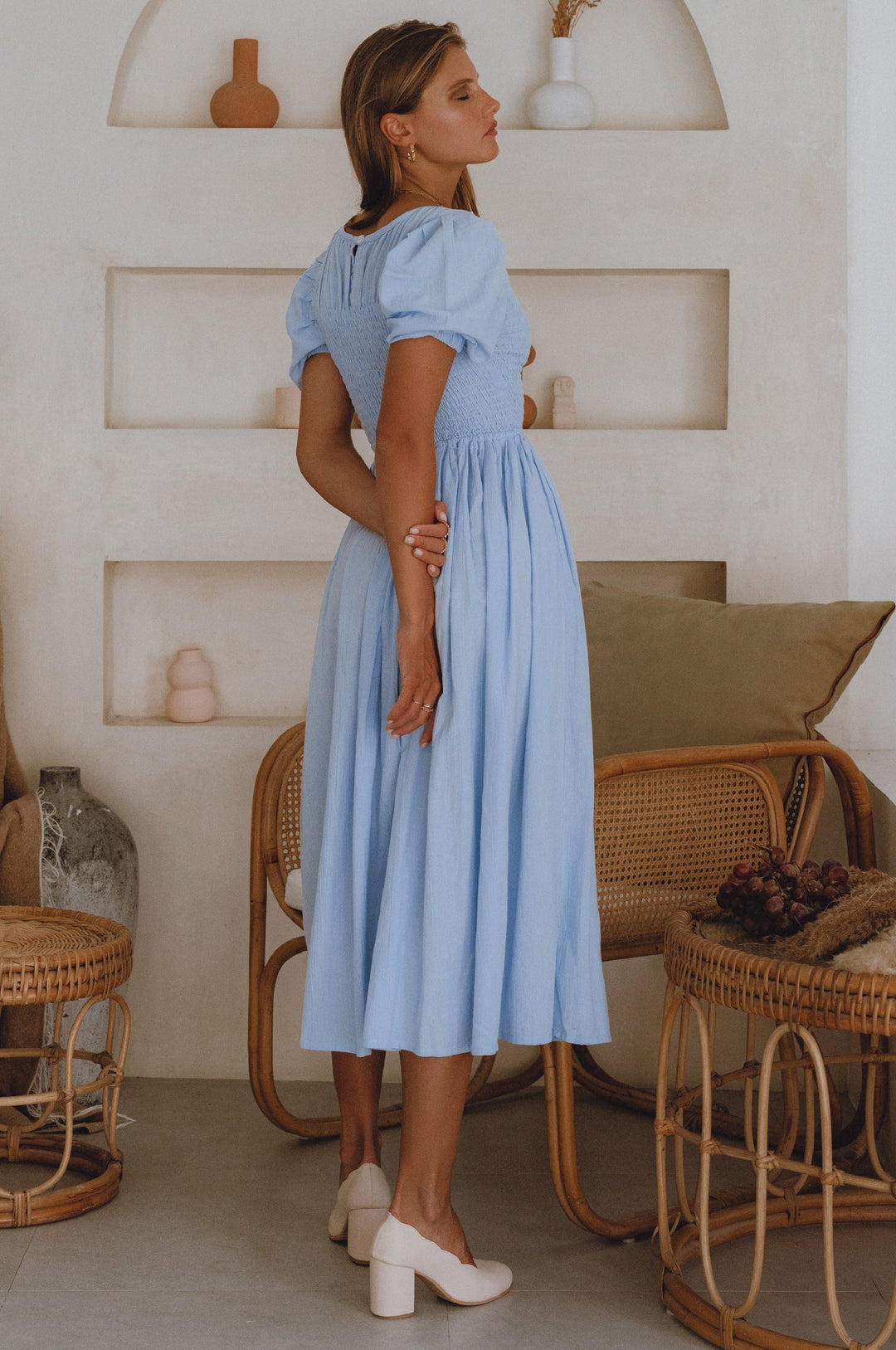 Sophie Smocked Linen Midi Dress by Bali Lane