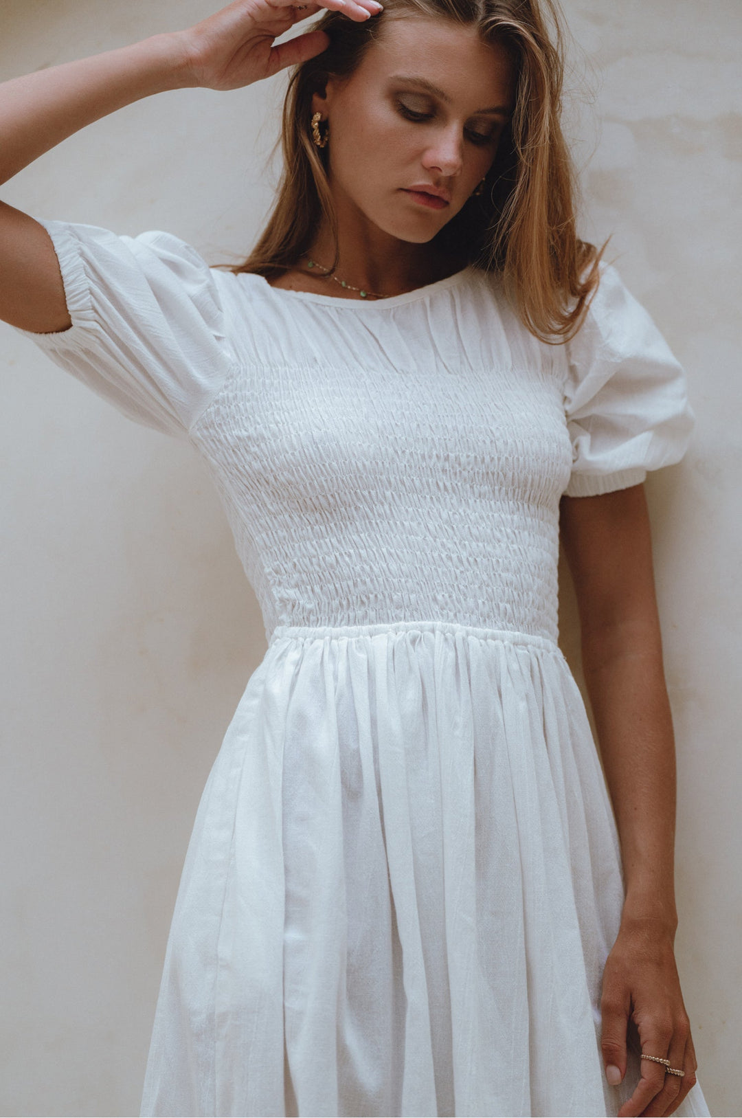 Sophie Smocked Linen Midi Dress by Bali Lane