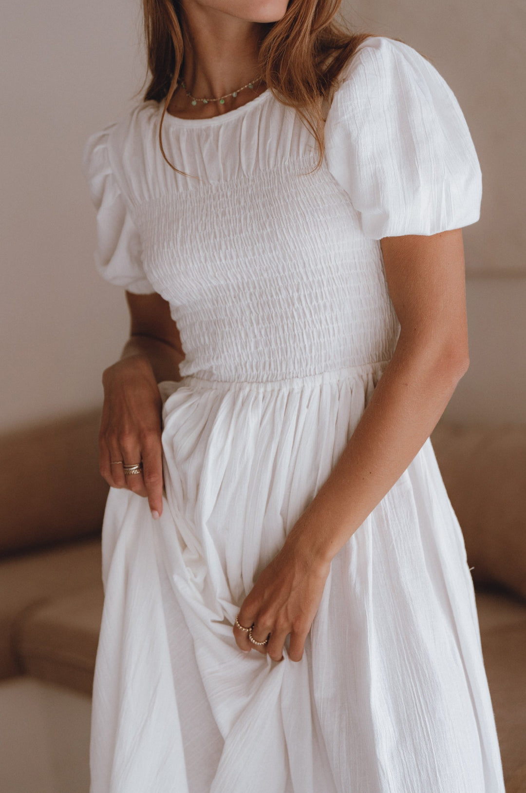 Sophie Smocked Linen Midi Dress by Bali Lane