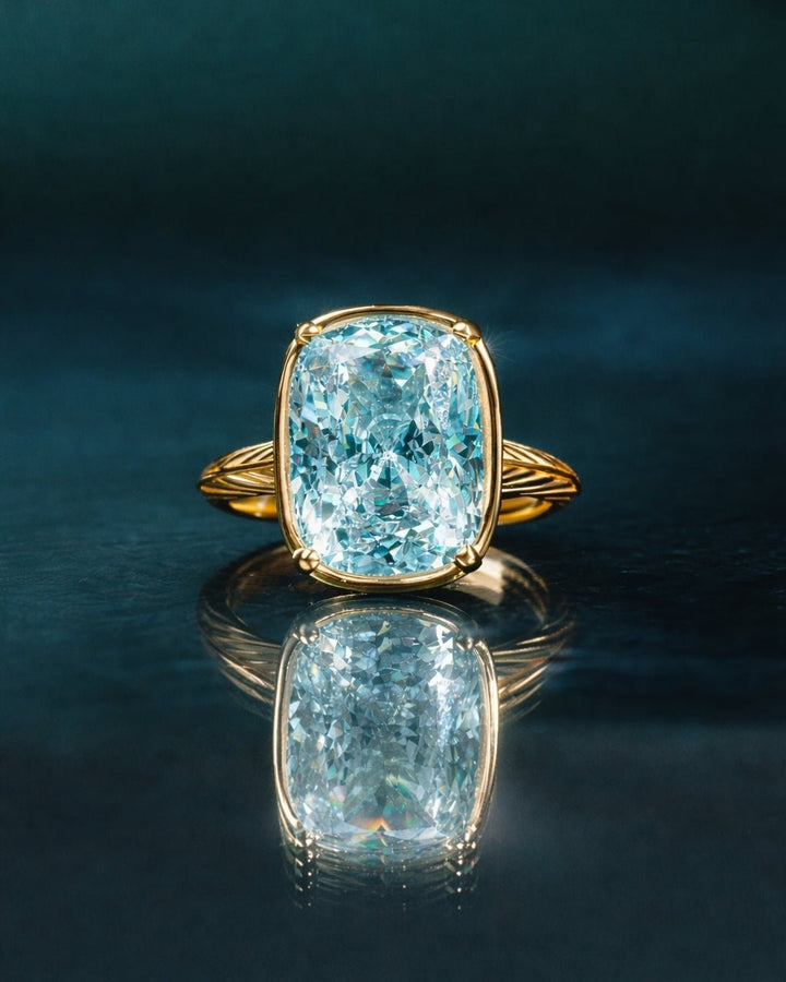 Aquamarine Elongated Cushion CZ Cocktail Ring
