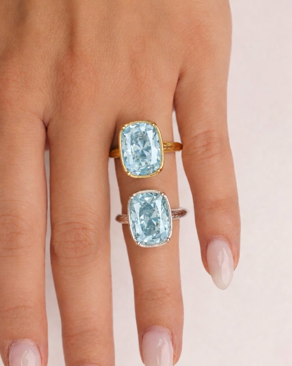 Aquamarine Elongated Cushion CZ Cocktail Ring