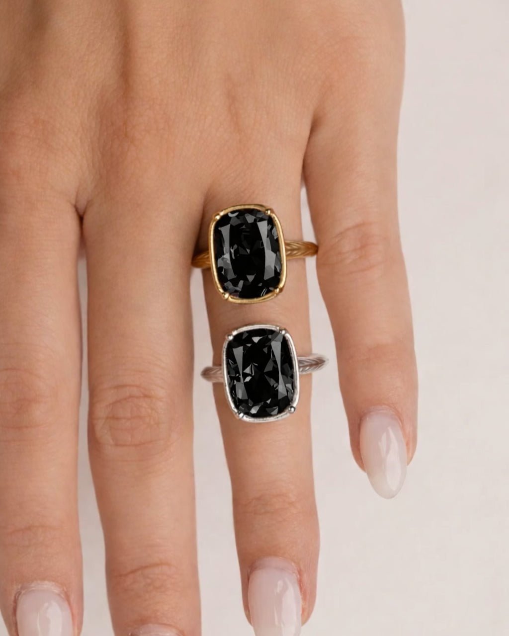 Black CZ Elongated Cushion Cocktail Ring