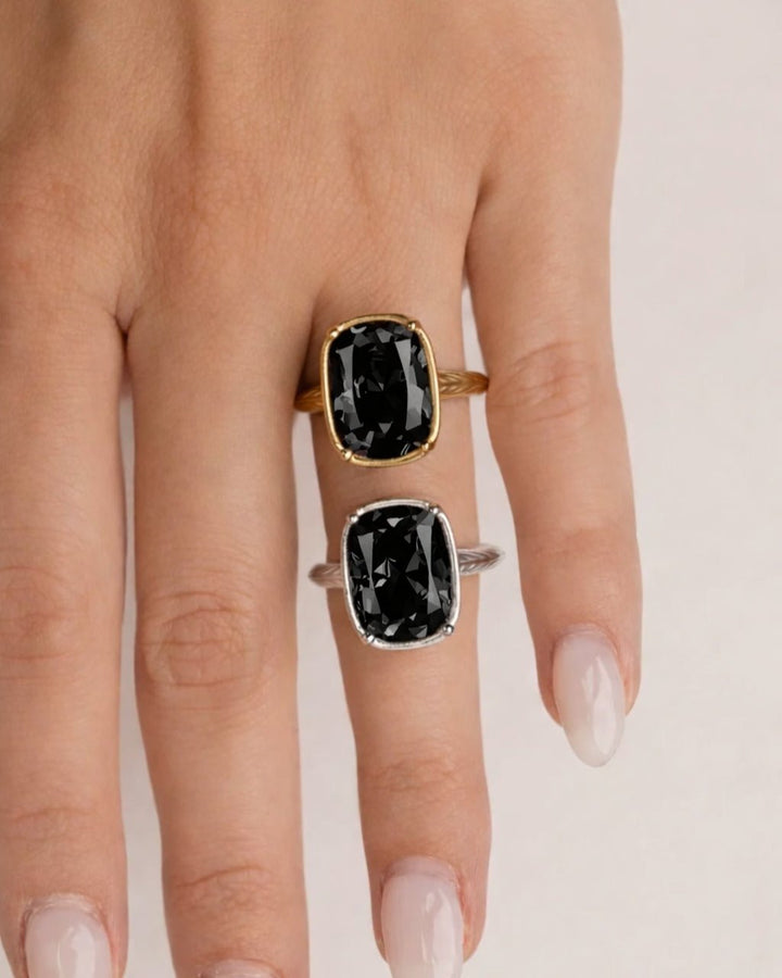 Black CZ Elongated Cushion Cocktail Ring