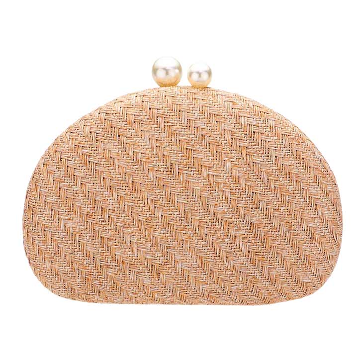 Pearl Pointed Woven Raffia Clutch Crossbody Bag by Madeline Love