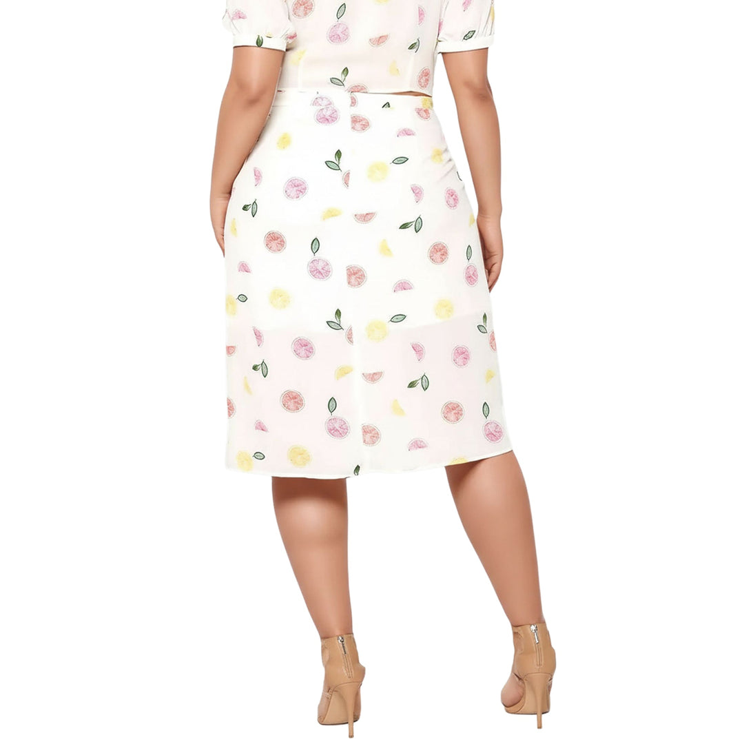Women's Plus Size Button Front Midi Skirt in Fruit Punch