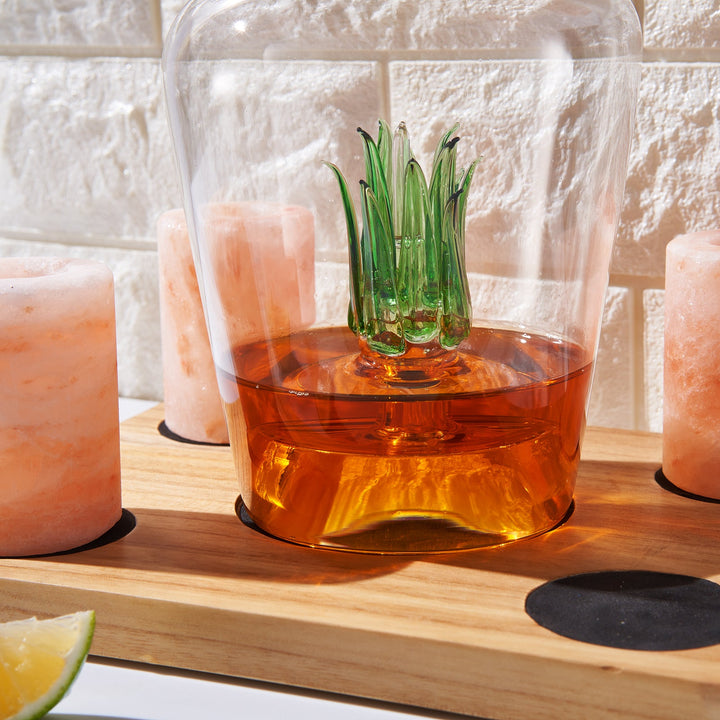 Tequila Decanter With Four Pink Himalayan Salt Shot Glasses Set