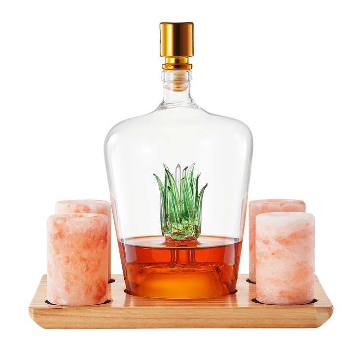 Tequila Decanter With Four Pink Himalayan Salt Shot Glasses Set